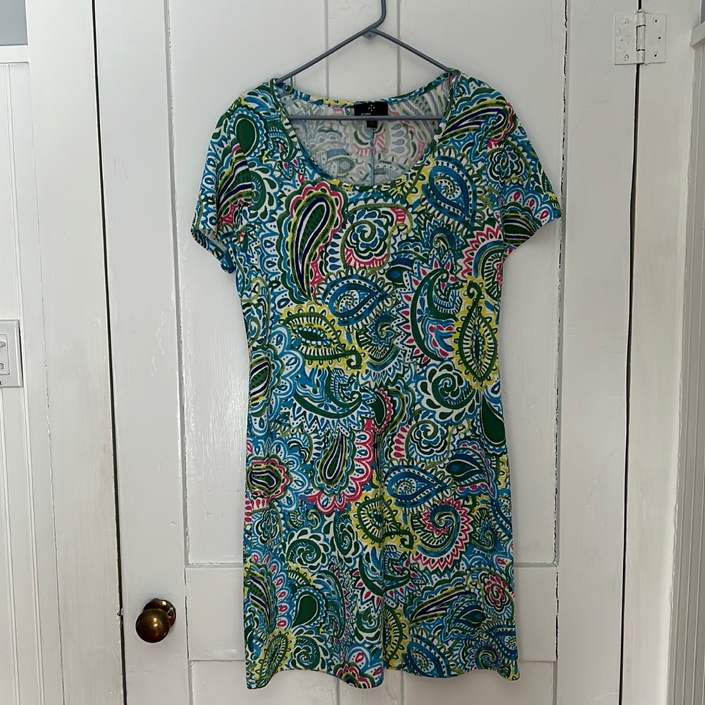 Ronni Nicole Cap Sleeved Dress Bright Colors Large